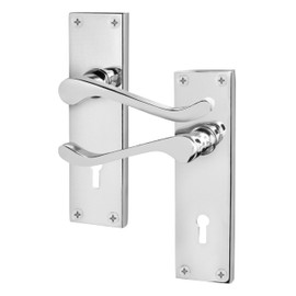 EAI Polished Chrome Victorian Scroll Door Handles for Key Lock | 1 Pair of Internal Lever Lock Handles on Backplate