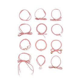 Elastic Hair Ties Set Ponytail Holders Fashion Beaded Bands Scrunchies Pink 12P TPAF91514