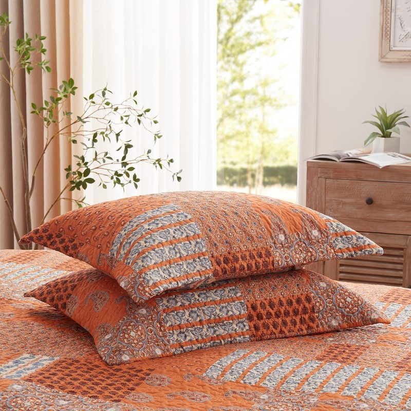 LEAONME 3 Pieces California King Size Quilt Set Burnt Orange