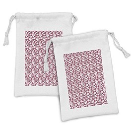Ambesonne Rose Fabric Pouch Set of 2, Simplistic Solid Colored Roses with Peduncle and Leaves Flourish Plain Backdrop, Small Drawstring Bag for Toiletries Masks and Favors, 9" x 6", Pale Maroon White