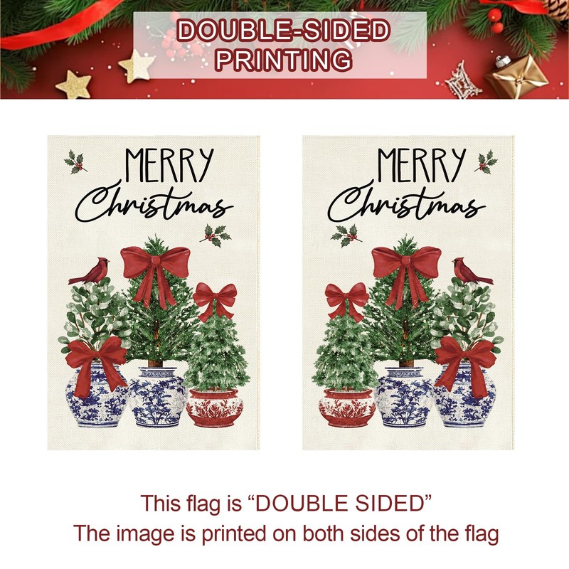 Christmas House Flag 28x40 Inch Large Winter Pine Trees Farmhouse