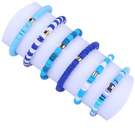 LEGENTLISUR Heisi Preppy Bracelets Blue Surfer Stackable Bracelets Stretch Bracelet with Spacer Beads Bracelets Beads Bracelet Set Bohemian Summer Beach Jewellery for Women Girls Pack of 6, polymer