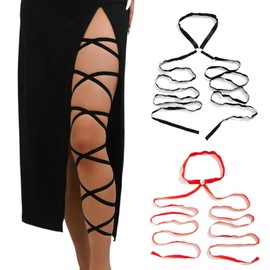 2PCS Black Elastic Leg Wraps Rave Sexy Thigh Garter Leg Straps Costume Accessories Women's Exotic Hosiery