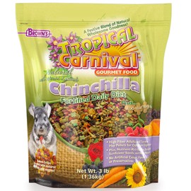 F.M. Brown's Tropical Carnival Natural Chinchilla Food, Vitamin-Nutrient Fortified Daily Diet with High Fiber Alfalfa and Timothy Hay Pellets for Optimum Digestion, 3lb