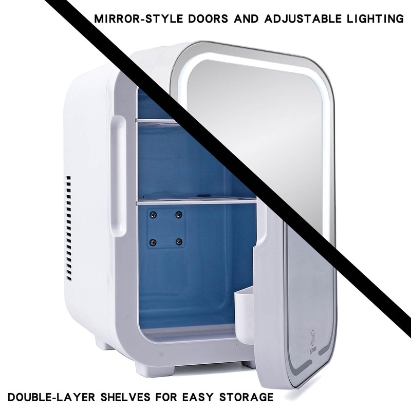 ZLPTEAM Mini Fridge with Mirror Door & Adjustable LED Lights