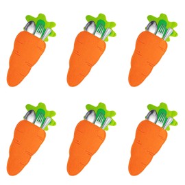 6 Pcs Easter Carrot Cutlery Holders Bags Utensil Pouch Felt Silverware Holder Bag for Knives Forks Happy Easter Home Party Table Decoration