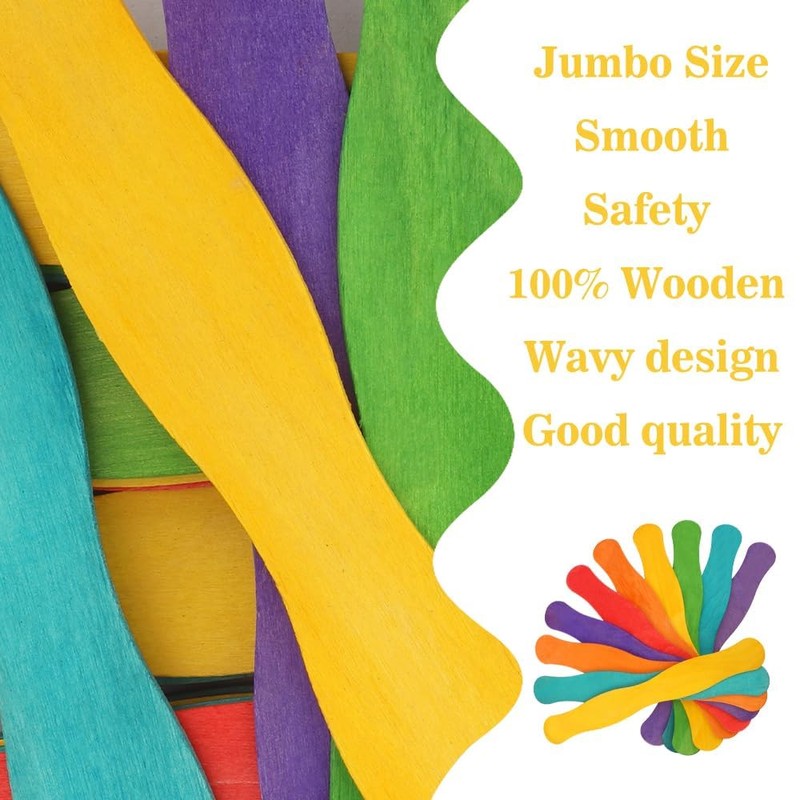 Fan Sticks Jumbo Popsicle Sticks 60 Pcs 8" Wooden Sticks