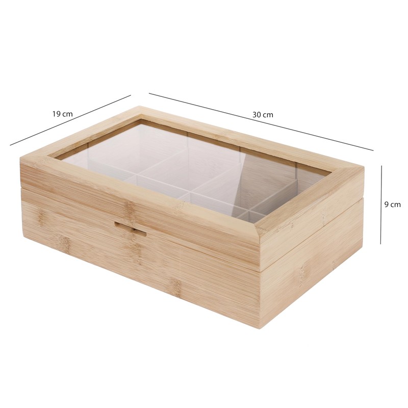 Van Henry Bamboo Wooden Tea Box with 8 Compartments and