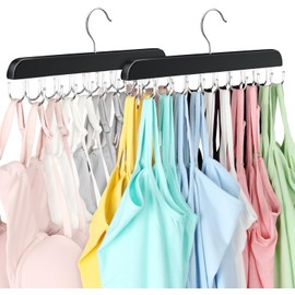 ZAODECR Bra Hanger for Closet, Tank Top Hanger 20 Hooks Capacity Foldable Wood Space Saving Hanger Closet Organizers and Storage for Dorm & Apartment for Tank Top, Bra (Black-2pcs)