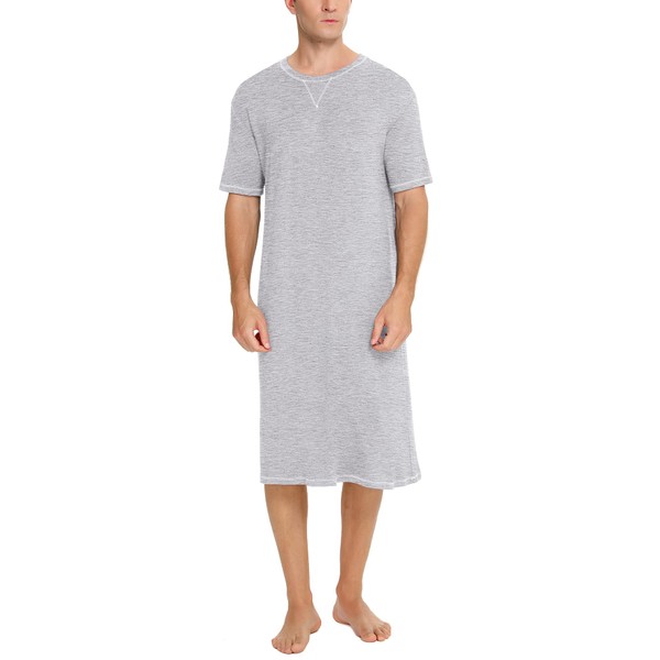 SWOMOG Mens Night Shirt Short Sleeve Sleep Shirt Loose Sleepwear Soft Comfy Henley Nightgown XX-Large Grey