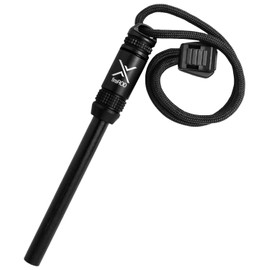 EXOTAC - fireROD Ferrocerium Rod Fire Starter with a Tinder Capsule for Emergency Kits, Camping, Hiking, and Outdoor Essentials (Black)