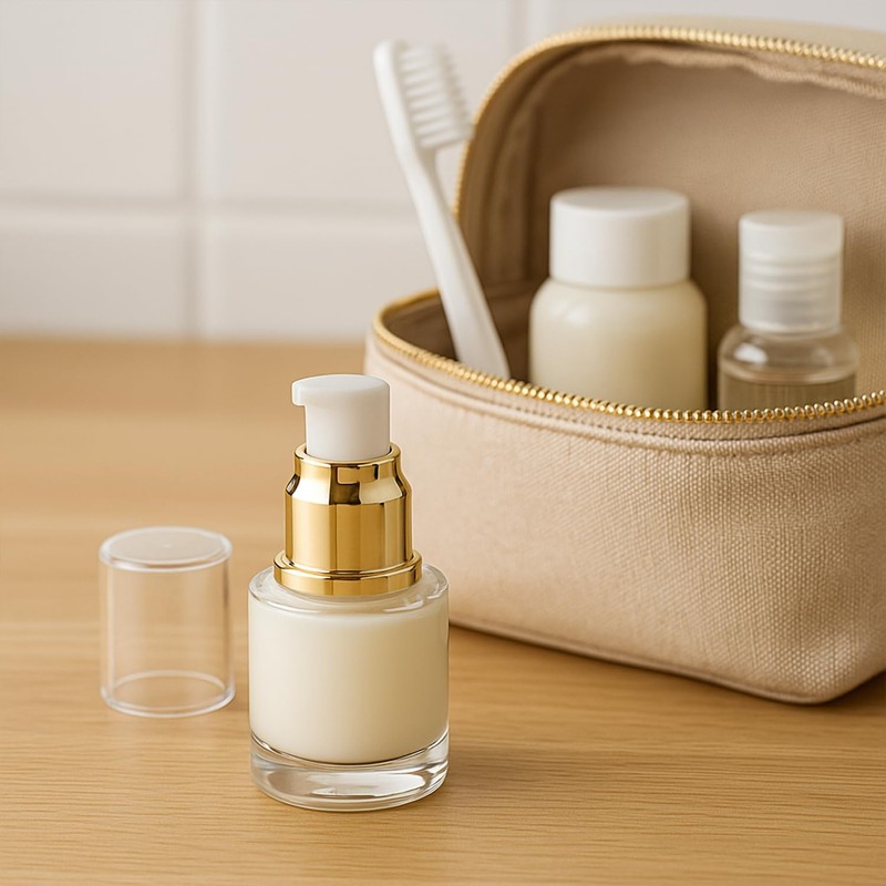 6Packs 20ml Clear Glass Lotion Pump Bottles Refillable Travel Cosmetic