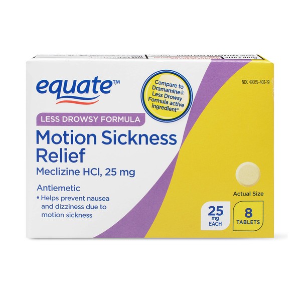 FVLFIL Equate Less Drowsy Motion Sickness Relief 25 mg - 8 Tablets