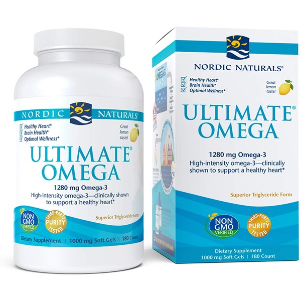 Nordic Naturals Ultimate Omega, Lemon Flavor - 1280 mg Omega-3-180 Soft Gels - High-Potency Omega-3 Fish Oil with EPA & DHA - Promotes Brain & Heart Health - Non-GMO - 90 Servings