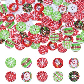 Christmas Wooden Buttons Penta Angel 100Pcs 4 Holes Assorted Color & Pattern Flatback Sewing Buttons for Craft DIY Xmas Decoration (Mixed Color, 15mm)