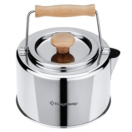 KingCamp Camping Kettle, Stainless Steel, Kettle, Bamboo Handle Against Scalding, Coffee Pot, Tea Kettle, Camping Teapot, Stainless Steel, Portable, Gas Stove Camping Outdoor 1.2 L