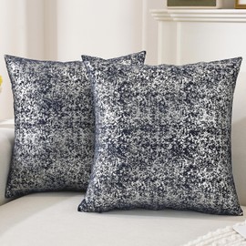 Gyulin Pack of 4,Silver Velvet Throw Pillow Covers 18x18 Inches, Sparkle Silver Foil Print Solid Square Pillow Covers Cushion Covers for Couch Sofa Home Bedroom Decor, Navy Blue