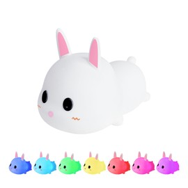 GANGULITO Soft Silicone Bunny Night Light for Kids Baby Toddler Cute Clap Touch 7-Colors Lamp Rechargeable Nightlight Bedroom Room Decor Rabbit Lights