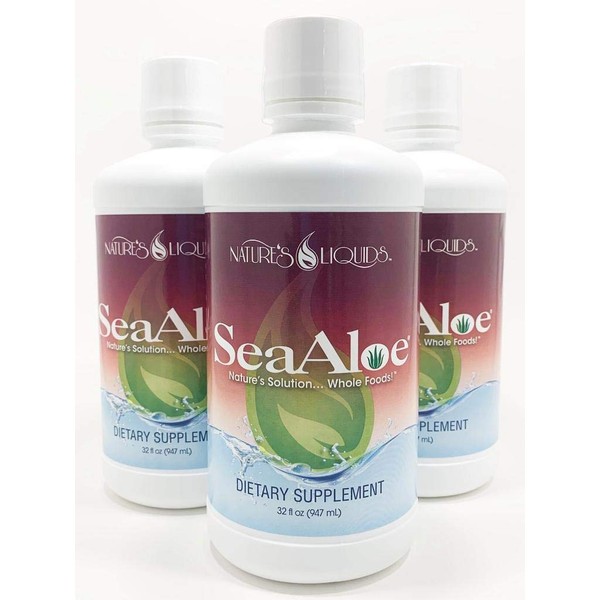 Nature’s Liquids - SeaAloe Liquid Whole Food, (32 Oz Each) Liquid Multivitamin and Mineral Supplement, With Aloe Vera, Sea Vegetables, Pau D’ Arco, For Digestion, Immune Support & Thyroid Function - 3 Bottles