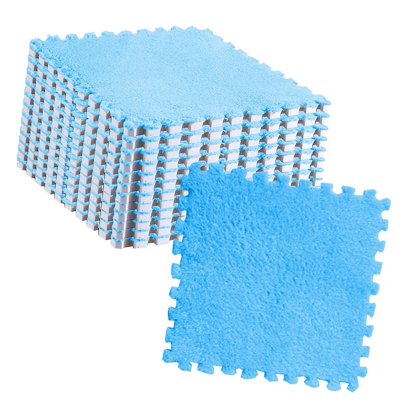 10pcs Plush Puzzle Floor Foam Mat Tiles Fluffy Cuttable Anti