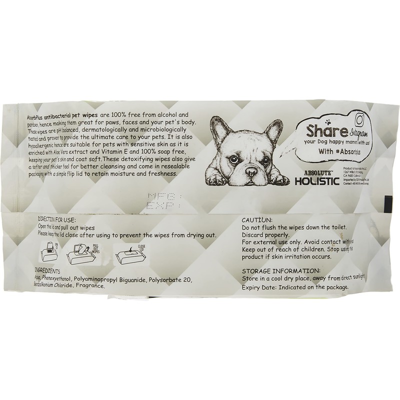 Absorb Plus Antibacterial Pet Wipes 80 Sheets, Floral