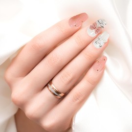 XODITO Fake Nails Set Pink Medium Square Bling Glossy 3D Bow Heart Rhinestone Pearl False Nail Tips, Press On Nails, Artificial Art Nails Finger Manicure for Women and Girls(CDJ0030-M)