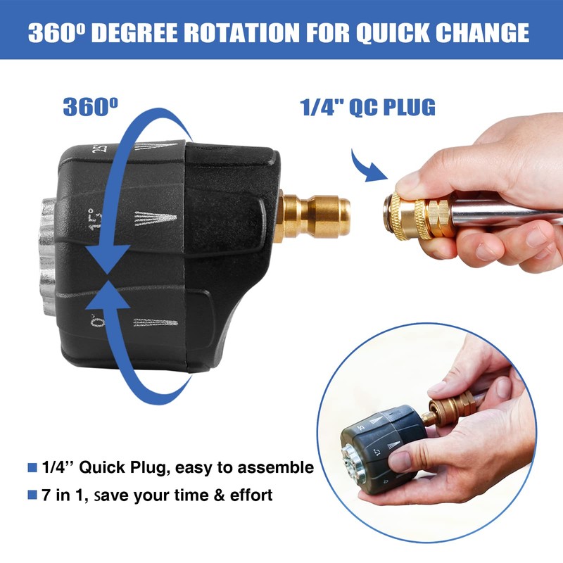 MEKOH Pressure Washer Nozzle, 7-in-1 Quick Changeover Nozzle, Adjustable Pressure