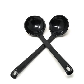 ASIAN HOME Black Melamine Japanese Long Handle Spoons for Ramen, Soup, Hot Pot Eating, Mixing, Stirring 8.25 Inches (2 Spoons)