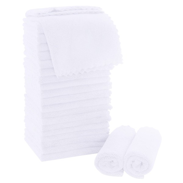 MOONQUEEN Ultra Soft Premium Washcloths Set - 12 x 12 inches - 24 Pack - Quick Drying - Highly Absorbent Coral Velvet Bathroom Wash Clothes - Use as Bath, Spa, Facial, Fingertip Towel (White)