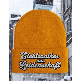 tshirtladen Elektroniker aus Leidenschaft – Bestickte Beanie Mütze – One Size – Soft Touch – Wintermütze mit Farbauswahl, Farbe: Mustard