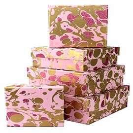 Vivid Wrap Nested Gift Boxes, 5-Piece, Marbled Pink