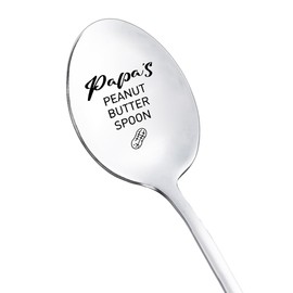 Papa Grandpa Birthday Gifts from Grandkids Papa's Peanut Butter Spoon for Papa Grandfather Peanut Butter Lovers Gift for Papa Granddad Granddaddy Stainless Steel Dinner Spoons 8 Inch