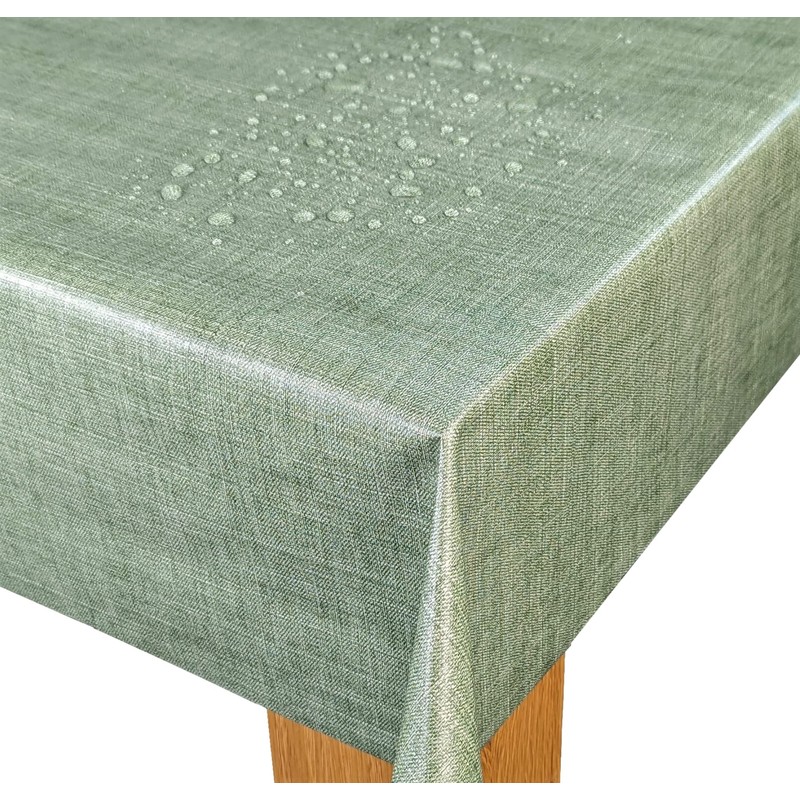 Karina Home Moss Green Linen Look Wipe Clean Tablecloth Vinyl
