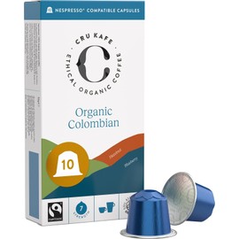 Cru Kafe Colombian USDA Organic Espresso Coffee Capsules (10 Pods) Fairtrade Coffee Pods Compatible with Nespresso Original Line and Pixie Machines