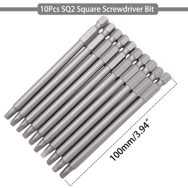 Saipor 10pcs SQ2 100mm Magnetic Square Drill Bit Set Hex