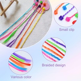Pack of 30 Colourful Hair Strands with Hair Clips, Braided Hair Braid Extensions Attachments, Hair Strands Children for Birthday Party Favours and Children's Hair Accessories