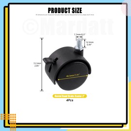 Mardatt 4Pcs 2 Inch Nylon Swivel Caster Wheel with Brake, M8 x 13mm Threaded Stem Casters Heavy Duty Chair Caster Wheels Replacement for Protecting Furniture Wheel Shelf Floor