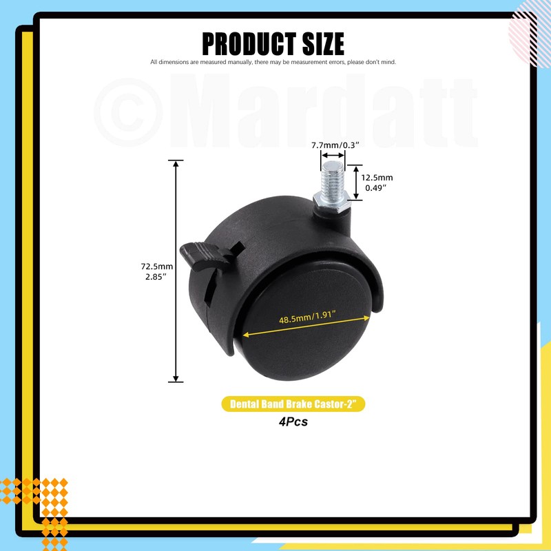 Mardatt 4Pcs 2 Inch Nylon Swivel Caster Wheel with Brake,