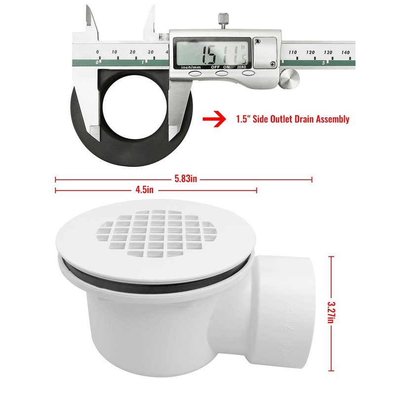 AUGREX Low Profile Shower Drain Base with 1-1/2" Reducer Pipe
