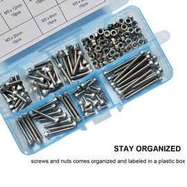 181Pcs M3 x 6mm/10mm/12mm/16mm/20mm/30mm Hex Socket Head Cap Bolts Nuts Screws Assortment Set 304 Stainless Steel Allen Socket Drive Machine Screws (M3-A)
