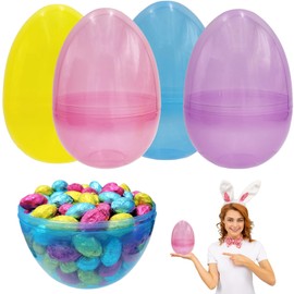 The Dreidel Company Massive Translucent Fillable Easter Eggs Colorful Bright Plastic Easter Eggs, Perfect For Easter Egg Hunt, Surprise Egg, Easter Hunt,8" Giant Fillable Eggs (12-Pack)