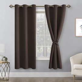 Hiasan Blackout Curtains for Bedroom, 42 x 63 Inches Length - Thermal Insulated & Light Blocking Window Curtains for Living Room, 2 Drape Panels Sewn with Tiebacks, Brown