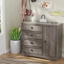 LGHM Tall Chest Drawers 4 Drawer For Bedroom Furniture Large Storage Cabinet W/ door - #B