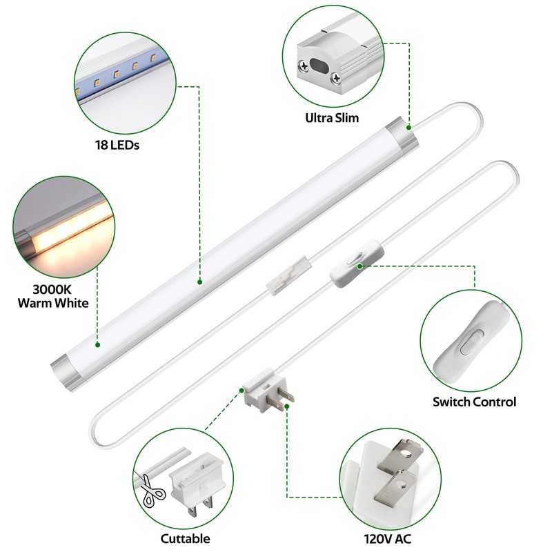 AIBOO Under Cabinet Lighting, Dimmable 12 inch Under Counter Lights,