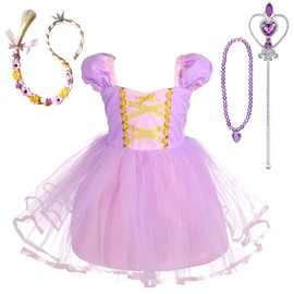Lito Angels Princess Rapunzel Fancy Dress Up Costume for Baby Girls Birthday Party Tulle Skirt with Braid and Accessories Age 3-6 Months 109 (Tag Number 60)