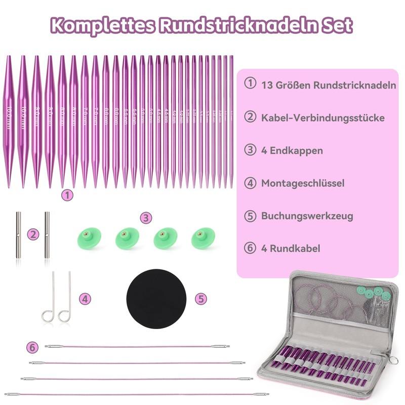Coopay Interchangeable Circular Knitting Needles Set, 3.0-10 mm Knitting Needle