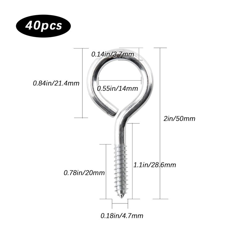 LUTER 40 Piece 2inch Eye Screws Metal Self Tapping Screws
