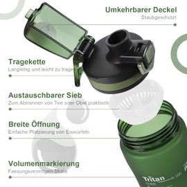 Opard Sports Drinking Bottle 600 ml – Water Bottle Made from Tritan BPA-Free, Leak-Proof Sports Bottle, Plastic Water Bottle with Strainer – Open with 1 Click – for Children, School, Sports, Bike,