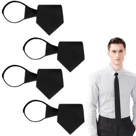 Set of 4 Men's Tie Set Ties Men's Clip Ties Safety Tie with Pre-Tied Knot Ties for Men Black Tie Men with Zip Adjustable, black