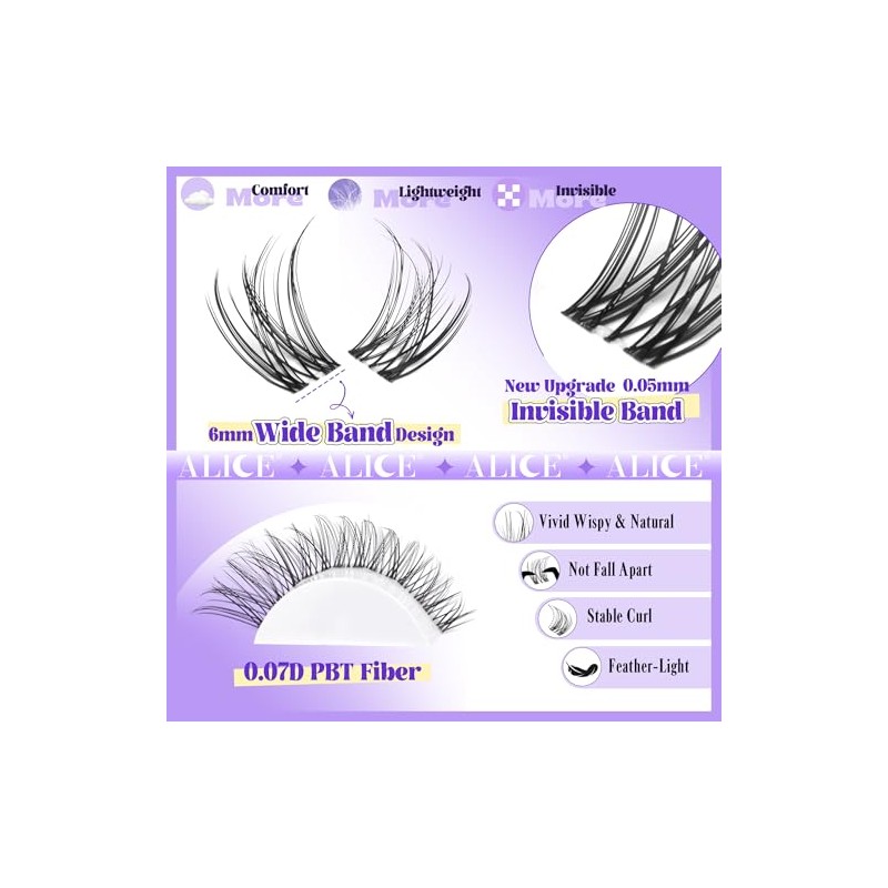 ALICE Natural Lash Clusters Lash Extensions Invisible Band Waterproof 8-16mm